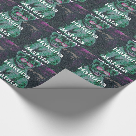 Grüne Löwe mit rosa Brille "Hakuna Matata" Kunst Geschenkpapier (Ecke)