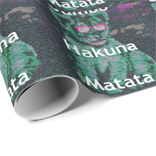 Grüne Löwe mit rosa Brille "Hakuna Matata" Kunst Geschenkpapier (Rolleneckpunkt)