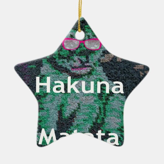Grüne Löwe mit rosa Brille "Hakuna Matata" Kunst Keramik Ornament (Vorne)
