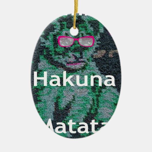 Grüne Löwe mit rosa Brille "Hakuna Matata" Kunst Keramikornament (Vorne)