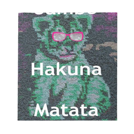 Grüne Löwe mit rosa Brille "Hakuna Matata" Kunst Notizblock (Vorderseite)