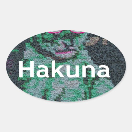 Grüne Löwe mit rosa Brille "Hakuna Matata" Kunst Ovaler Aufkleber (Vorderseite)