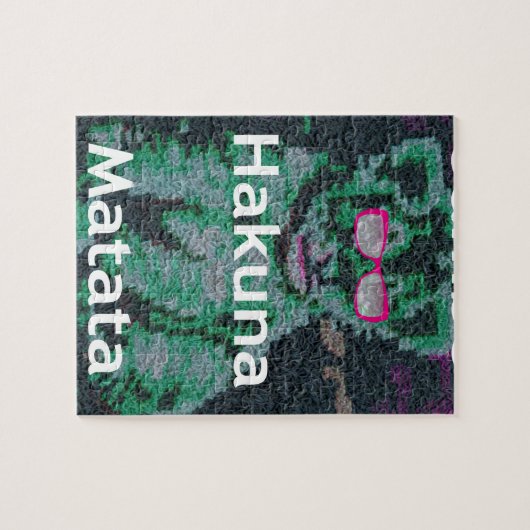 Grüne Löwe mit rosa Brille "Hakuna Matata" Kunst Puzzle (Horizontal)