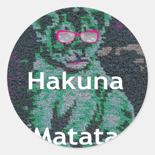 Grüne Löwe mit rosa Brille "Hakuna Matata" Kunst Runder Aufkleber (Vorderseite)