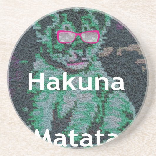 Grüne Löwe mit rosa Brille "Hakuna Matata" Kunst Sandstein Untersetzer (Vorne)