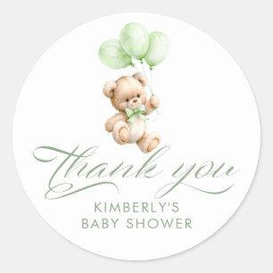 Grüne Luftballons Teddybär Baby Shower Danke Runder Aufkleber