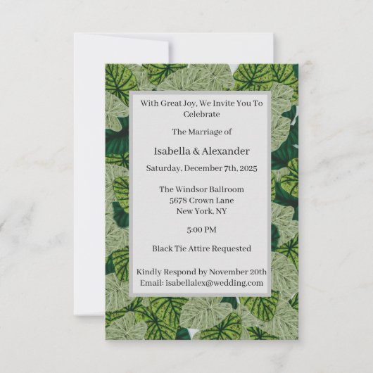 Grüne Lush Tropical Leaf Muster Hochzeit Einladung (Vorderseite)