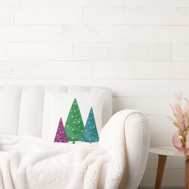 Grüne Magenta Aquamarine Wasserfarben Kissen (Liege)