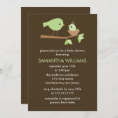 Grüne Mama und Baby Birds in einer Nest Baby Dusch Einladung (Vorne/Hinten)