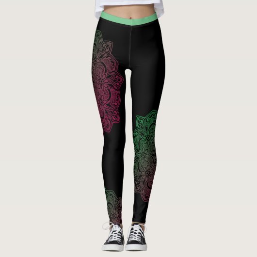 Grüne Mandala-Blumen-Leggings Leggings (Vorderseite)