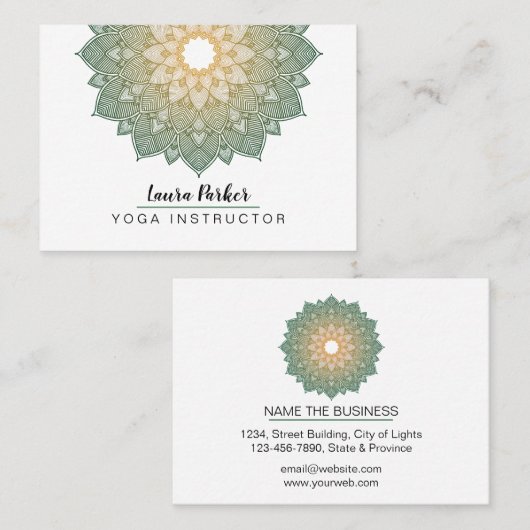 Grüne Mandala-Lotus-Meditations-holistisches Yoga Visitenkarte (Vorne/Hinten)