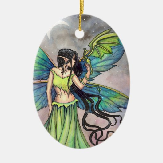 Grüne Märchen und Drachenfantasiekunst Keramikornament (Vorne)