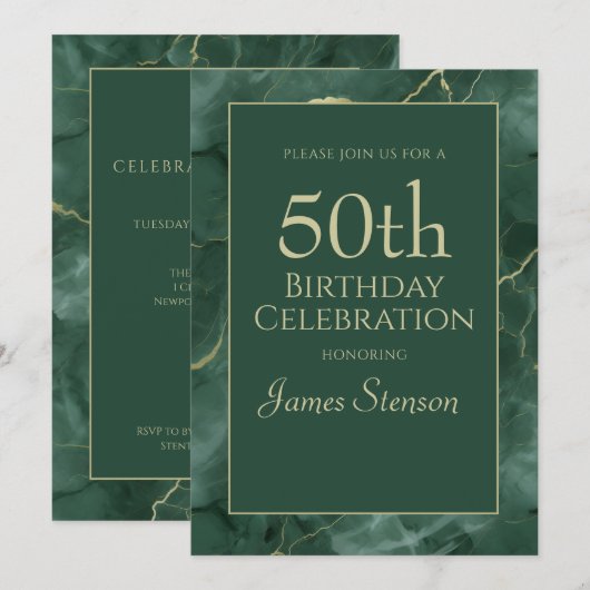 Grüne Marmor 50. Geburtstag Einladung (Vorne/Hinten)
