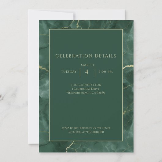 Grüne Marmor 70. Geburtstag Einladung (Rückseite)