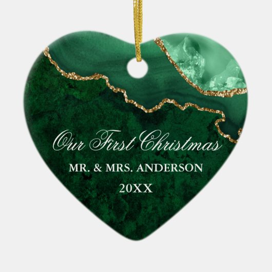 Grüne Marmor Agate Geode Wedding Heart Keramik Ornament (Vorne)