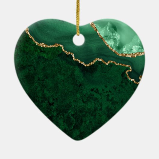 Grüne Marmor Agate Geode Wedding Heart Keramik Ornament (Hinten)