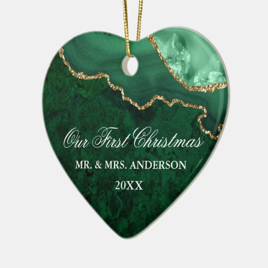 Grüne Marmor Agate Geode Wedding Heart Keramik Ornament (Links)