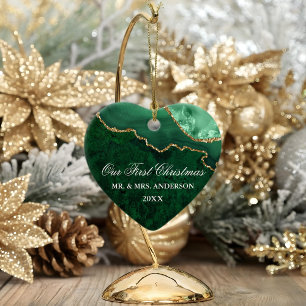 Grüne Marmor Agate Geode Wedding Heart Keramik Ornament