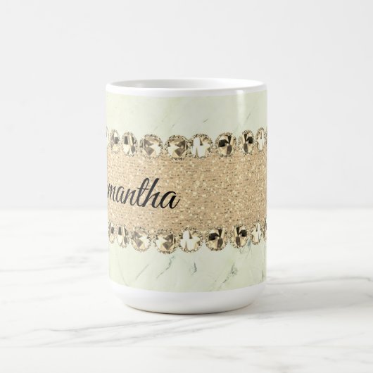 Grüne Marmor Diamond Bling Kaffeetasse (Mittel)