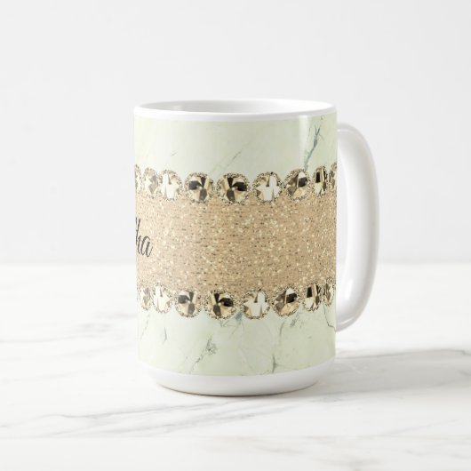 Grüne Marmor Diamond Bling Kaffeetasse (VorderseiteRechts)