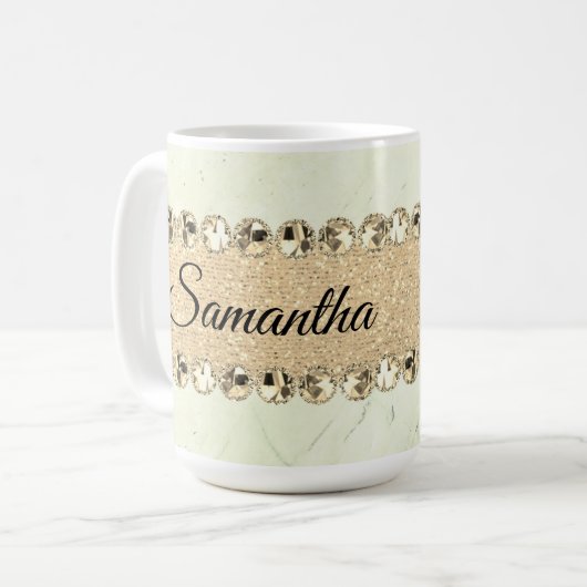 Grüne Marmor Diamond Bling Kaffeetasse (Vorderseite Links)
