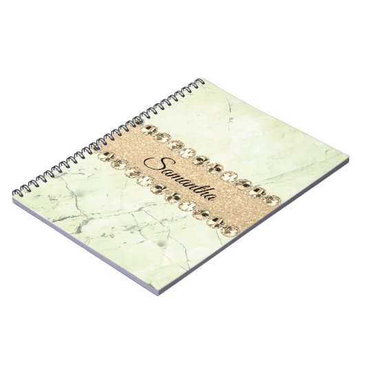 Grüne Marmor Diamond Bling Notizblock (Linke Seite)