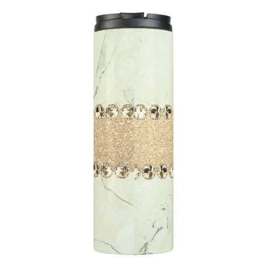 Grüne Marmor Diamond Bling Thermosbecher (Rückseite)