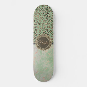 Grüne Marmor Glittery Gold Leopard Custom Skateboard