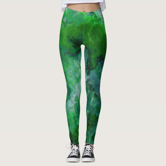 Grüne Marmor Leggings (Vorderseite)