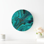 Grüne Marmor und Gold: Luxuriöse Textur Große Wanduhr (Zuhause)
