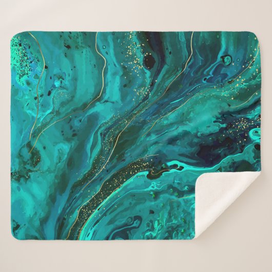Grüne Marmor und Gold: Luxuriöse Textur Sherpadecke (Vorderseite (Horizontal))