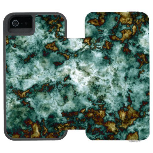 Grüne Marmorbeschaffenheit mit Adern Incipio iPhone Geldbeutel-Hülle (Folio Geöffnet)