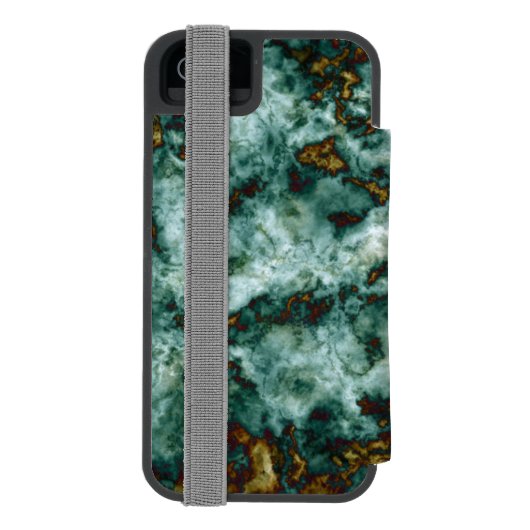 Grüne Marmorbeschaffenheit mit Adern Incipio iPhone Geldbeutel-Hülle (Folio Rückseite)