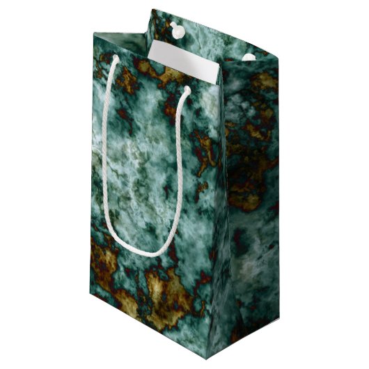Grüne Marmorbeschaffenheit mit Adern Kleine Geschenktüte (Vorderseite Schrägansicht)