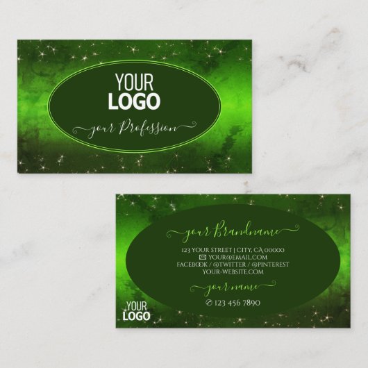 Grüne Marmormuster Niedliche Glitzer-Sterne mit Lo Visitenkarte (Vorne/Hinten)