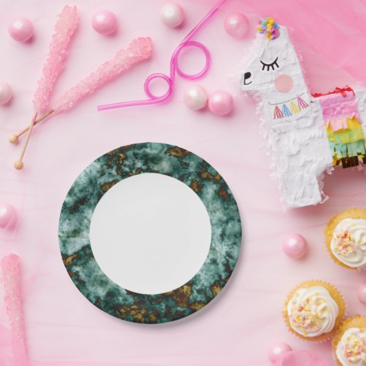 Grüne Marmorstruktur mit Venen Pappteller (Party)