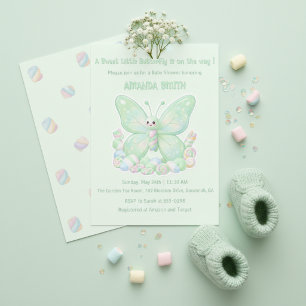 Grüne Marshmallow-Schmetterling-Baby-Party Einladung