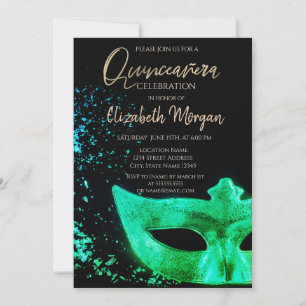 Grüne Maske, Konfetti Quinceañera Einladung