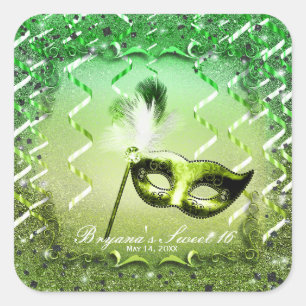 Grüne Maskerade Maske Elegante Ballparty Quadratischer Aufkleber