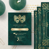 Grüne Masquerade Maske Elegante Quinceanera RSVP Karte