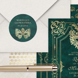 Grüne Masquerade Maske Elegante Quinceanera Runder Aufkleber