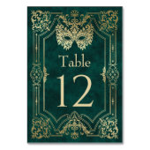 Grüne Masquerade Maske Elegante Quinceanera Tischnummer (Rückseite)