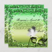 Grüne Masquerade Maske Elegantes Ball Party Einladung (Vorne/Hinten)