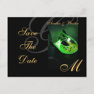 Grüne Masquerade Save the Date Postkarte