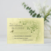 Grüne Maurerkirschen Baum rustikale Hochzeitskarte RSVP Karte (Stehend Vorderseite)