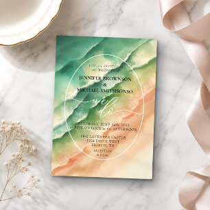 Grüne Meeres-Ozean-Strand-Sommer-Aquarell-Hochzeit Einladung