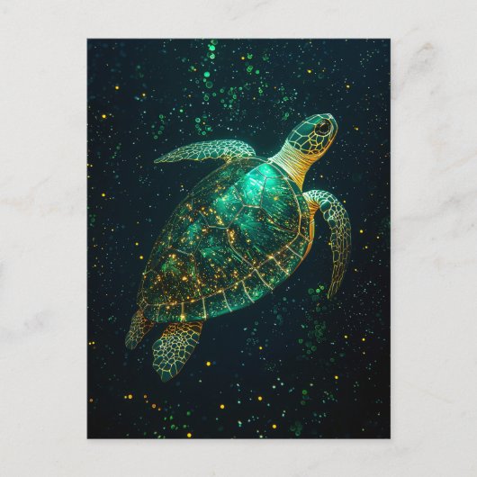 Grüne Meeresschildkröte im dunklen Hintergrund Postkarte (Vorderseite)