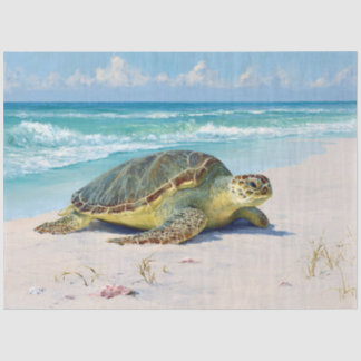 Grüne Meeresschildkröte Strand Decoupage Seidenpapier