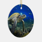Grüne Meeresschildkröte unter Wasser Galapagos Par Keramikornament (Rechts)