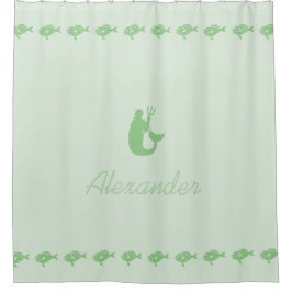 Grüne Meereszeichen für den Merman und den Fisch m Duschvorhang